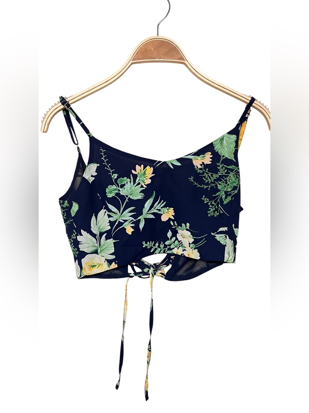 Lulus Bloom With A View Navy Blue Floral Tie-Back Navy Crop Tank Top